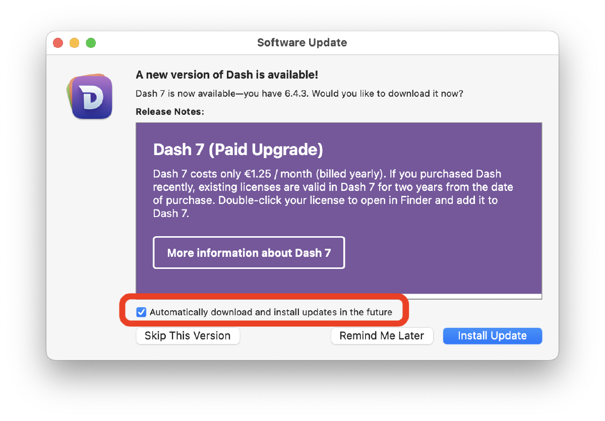 Dash Update Dialog
